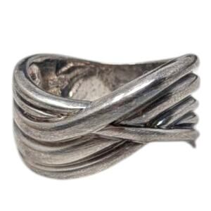 Sterling Silver (.925) Crisscross Cuff Band Ring Size 8, 7.89g Estate Jewelry
